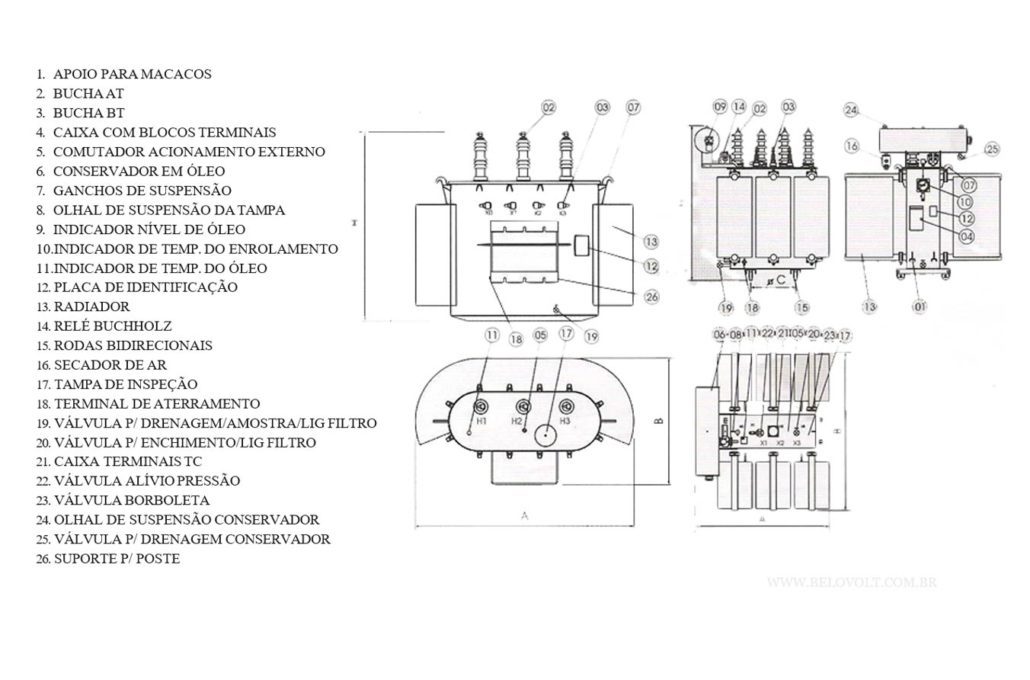 DIMENSIONAL - TRANSFORMADOR TRIFÁSICO EM ÓLEO MINERAL ISOLANTE